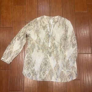 Chico's Beige and Gray Patterned Blouse